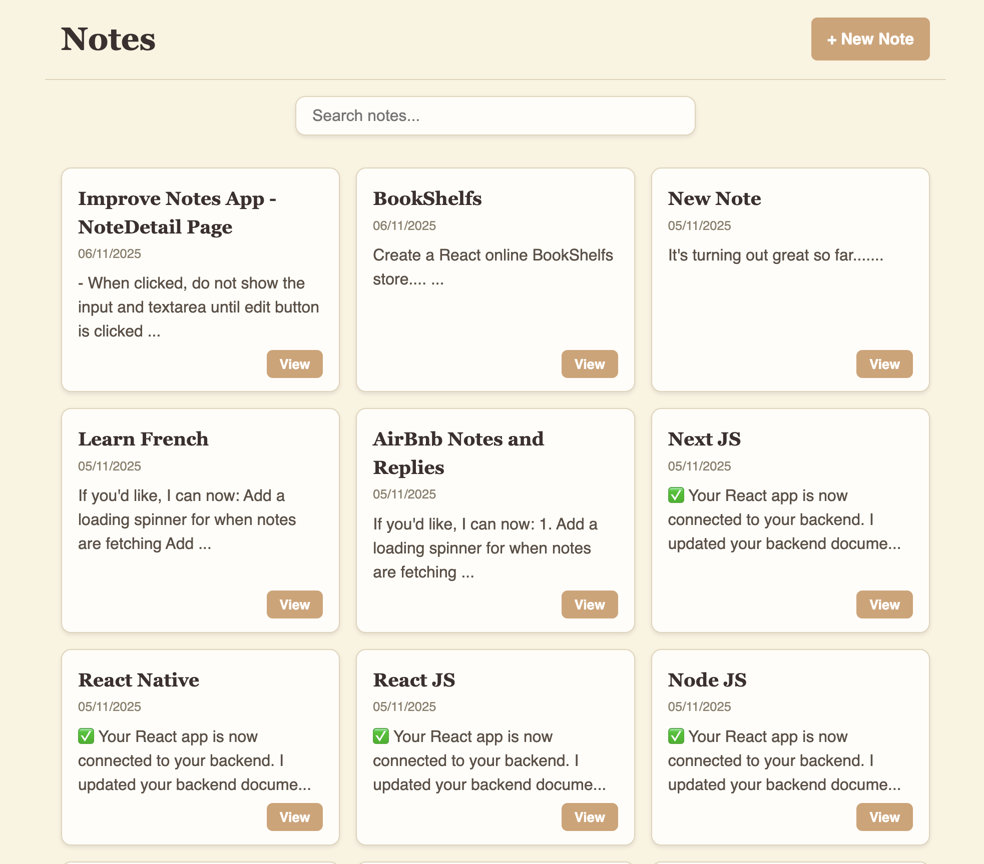 Screenshot of MERN-CRUD Notes App project